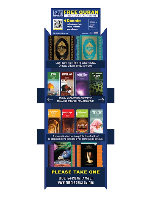 The Clear Islam Stand with free Quran and brochures